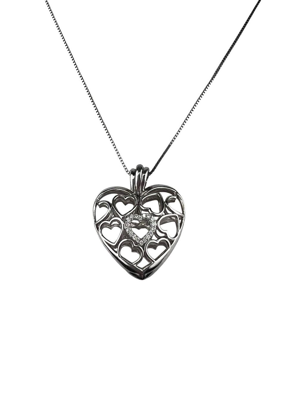 KI Sterling Silver Necklace Heart Cage Pendant on 18" Box Chain